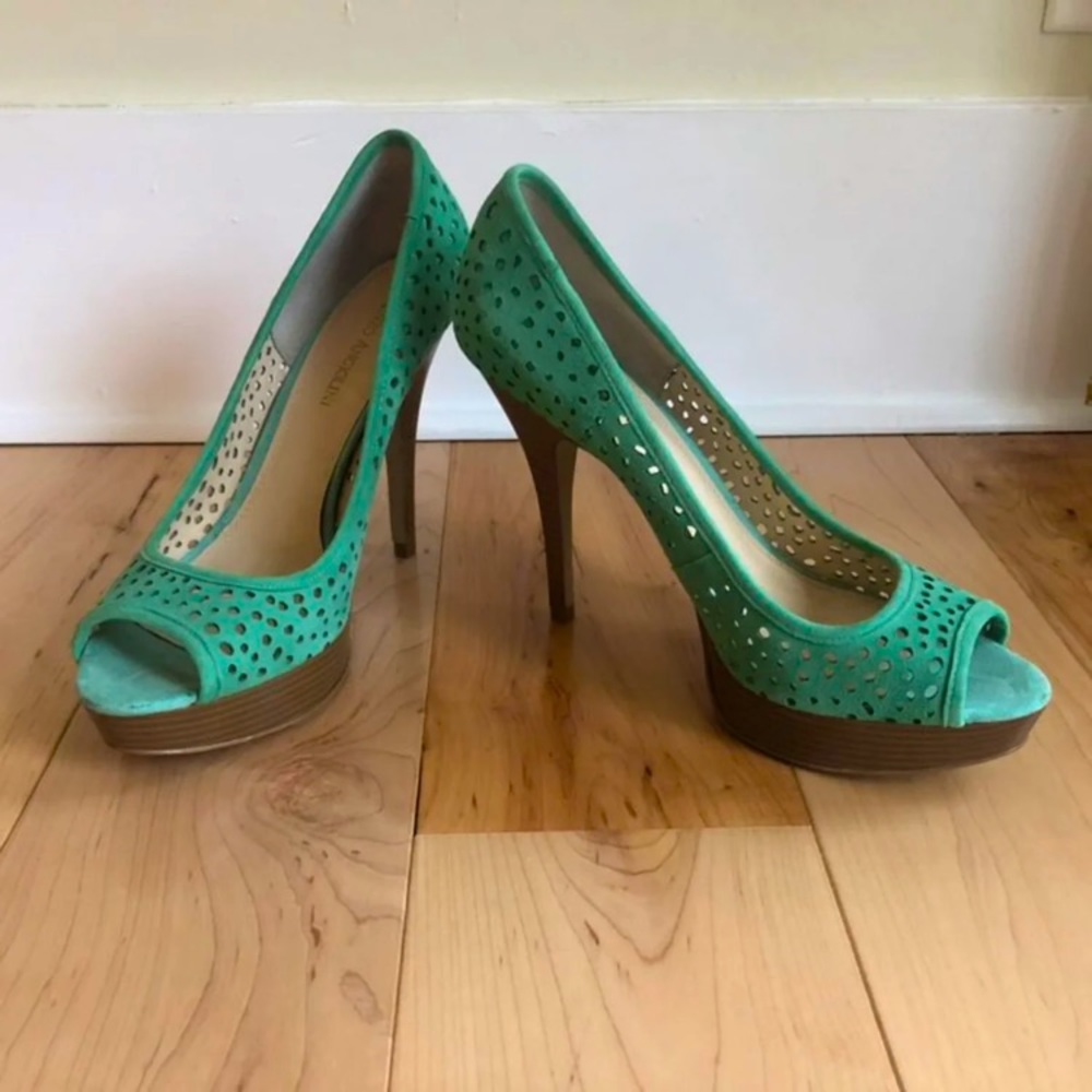Enzo Angeliolini Turquoise Peep-Toe Heels